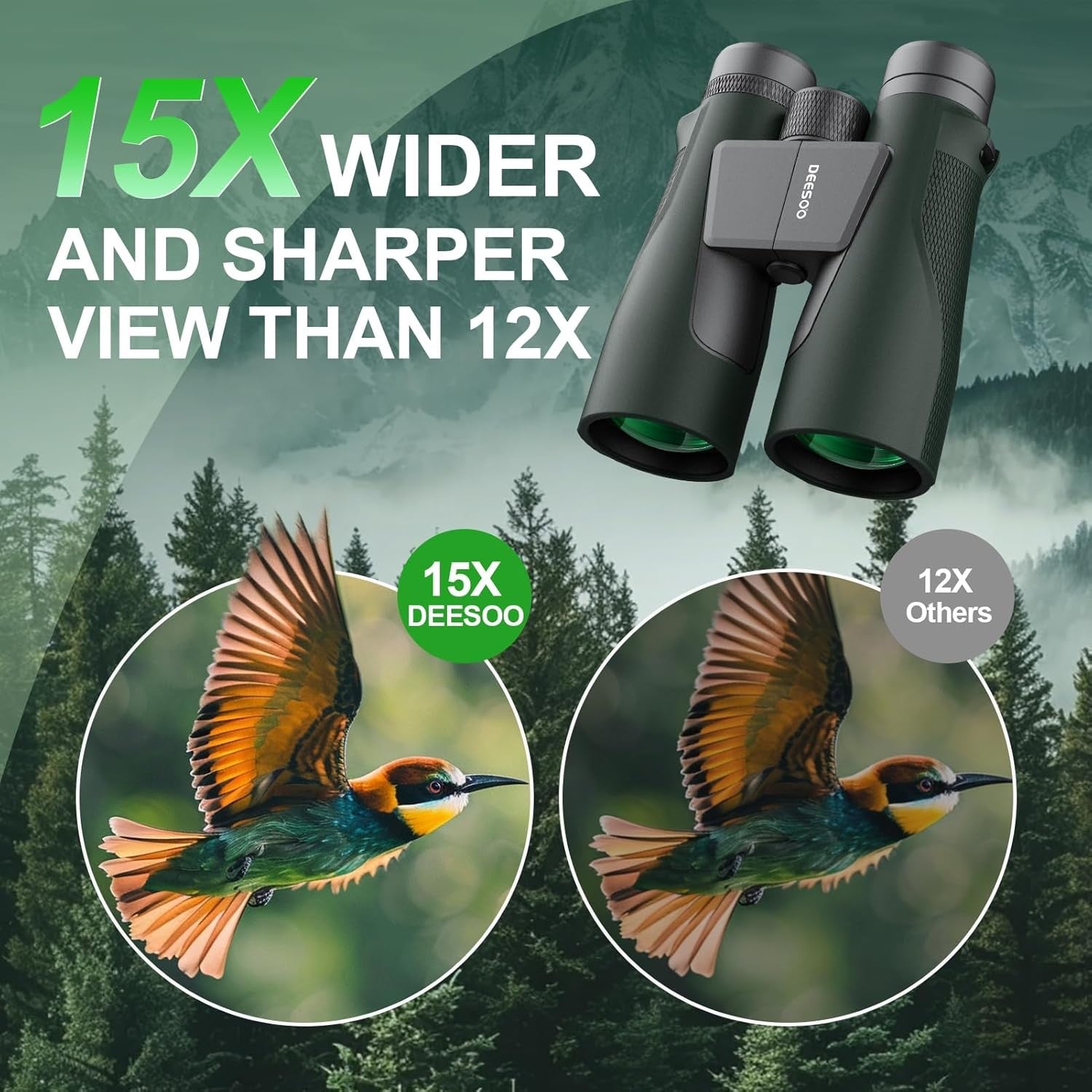 15x56 High Power Binoculars HD Long-Range Waterproof Birdwatching Travel Optics