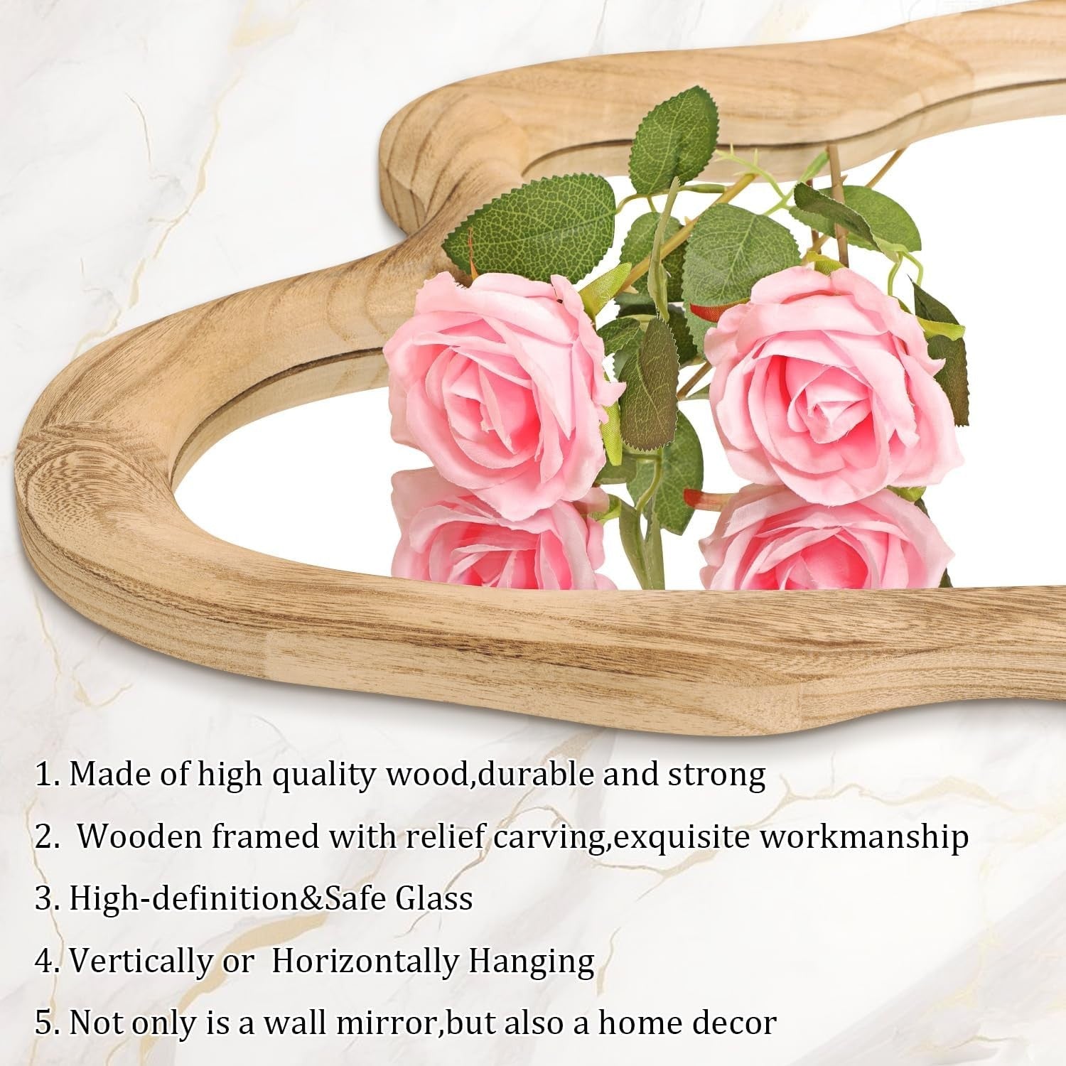 Rustic Irregular Wood Wall Mirror 70x50cm Decorative Hanging for Home