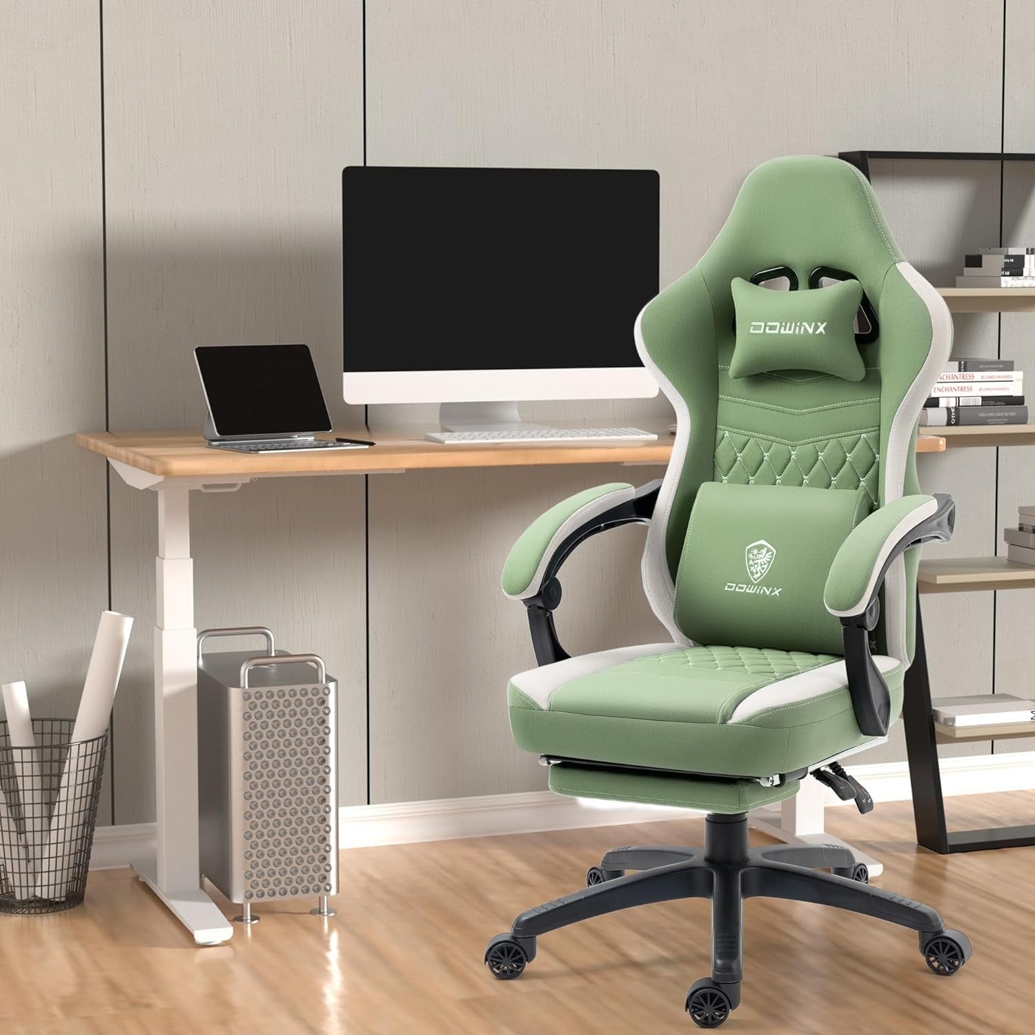 Gaming Chair Fabric Pocket Spring Recliner w/ Footrest 150kg Green