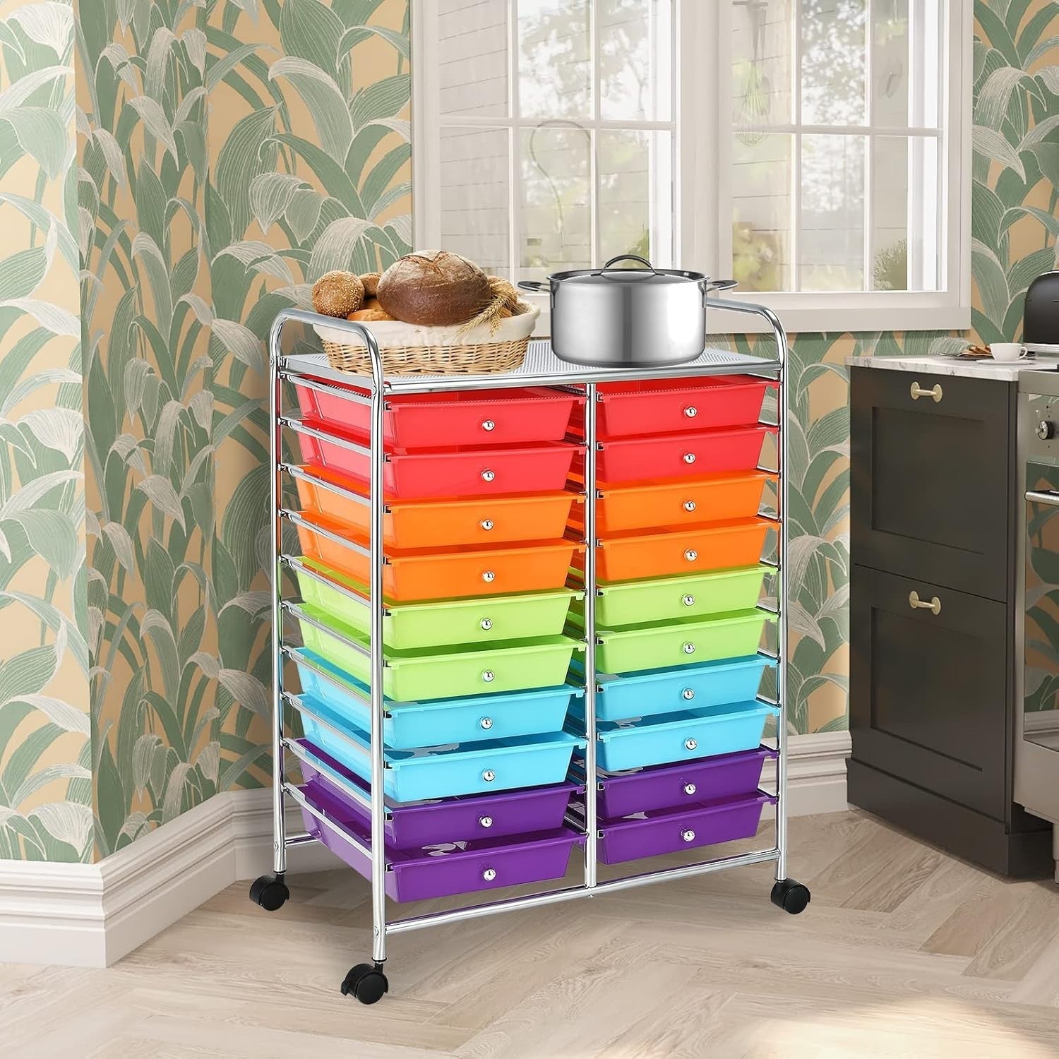 20 Drawer Rolling Storage Cart Mobile Organizer Trolley Multicolor