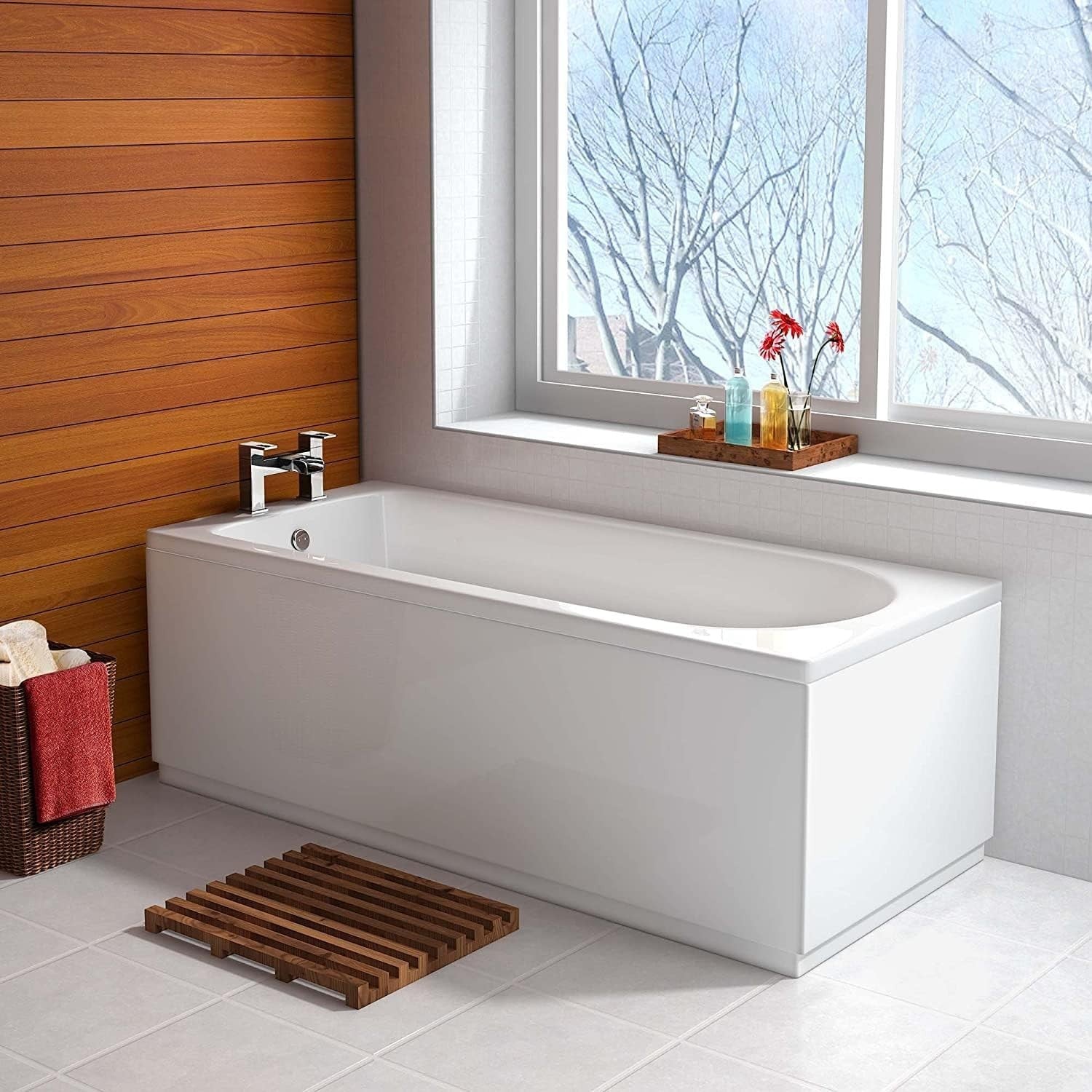 Modern White Gloss Single Ended Acrylic Bath 1600x700mm Curved Tub