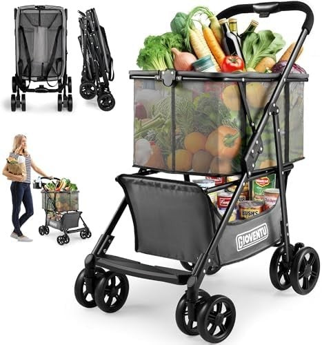 Heavy Duty Folding Shopping Trolley 80lb Grocery Cart 360° Wheels Tote Bag