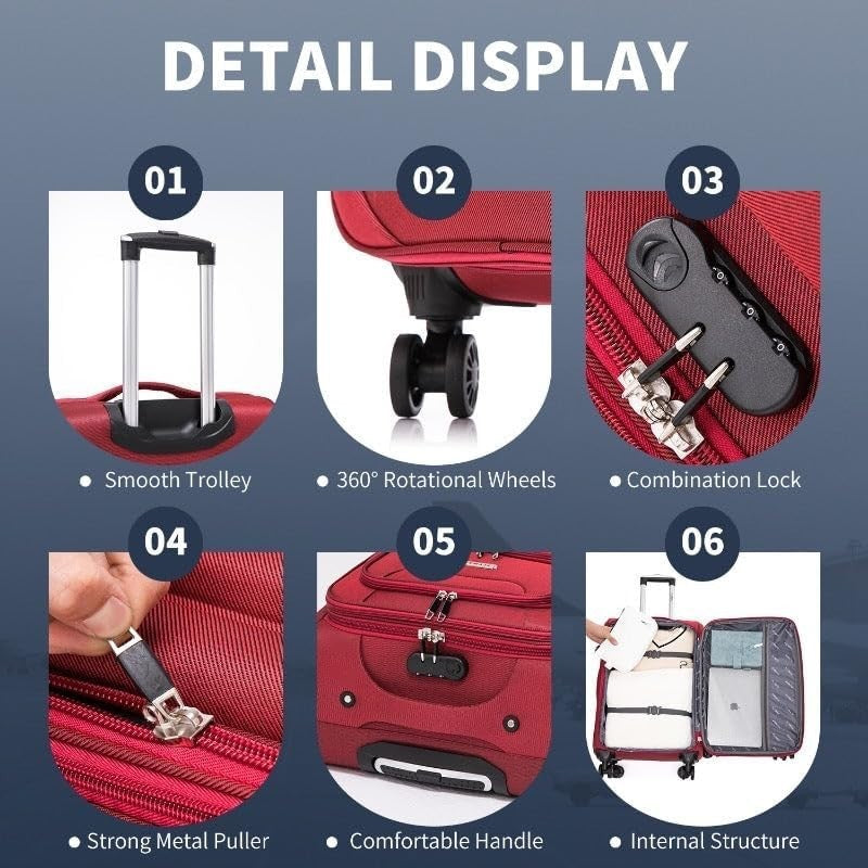 Extra Large 32” Lightweight Expandable 4 Wheel Travel Suitcase Lock Red