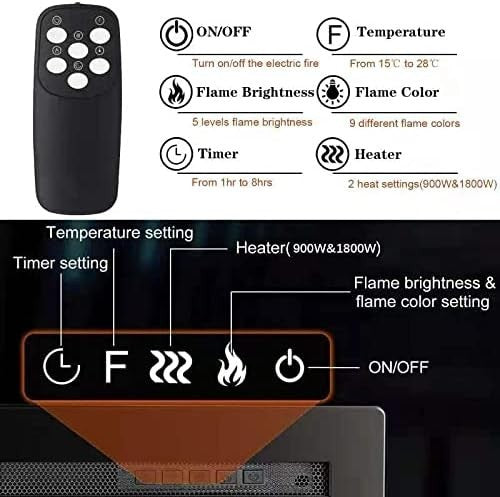 127cm Electric Fireplace Heater with Realistic LED Flame, Adjustable Thermostat