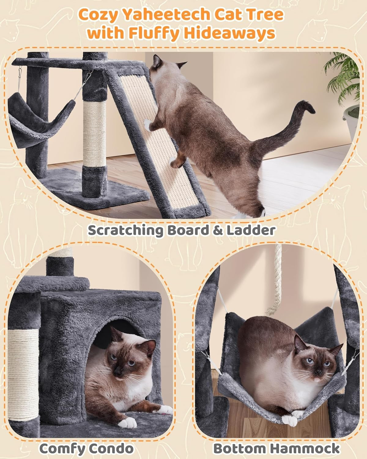 Large Cat Tree 159cm Multi Level Tower With Hammock Scratching Posts