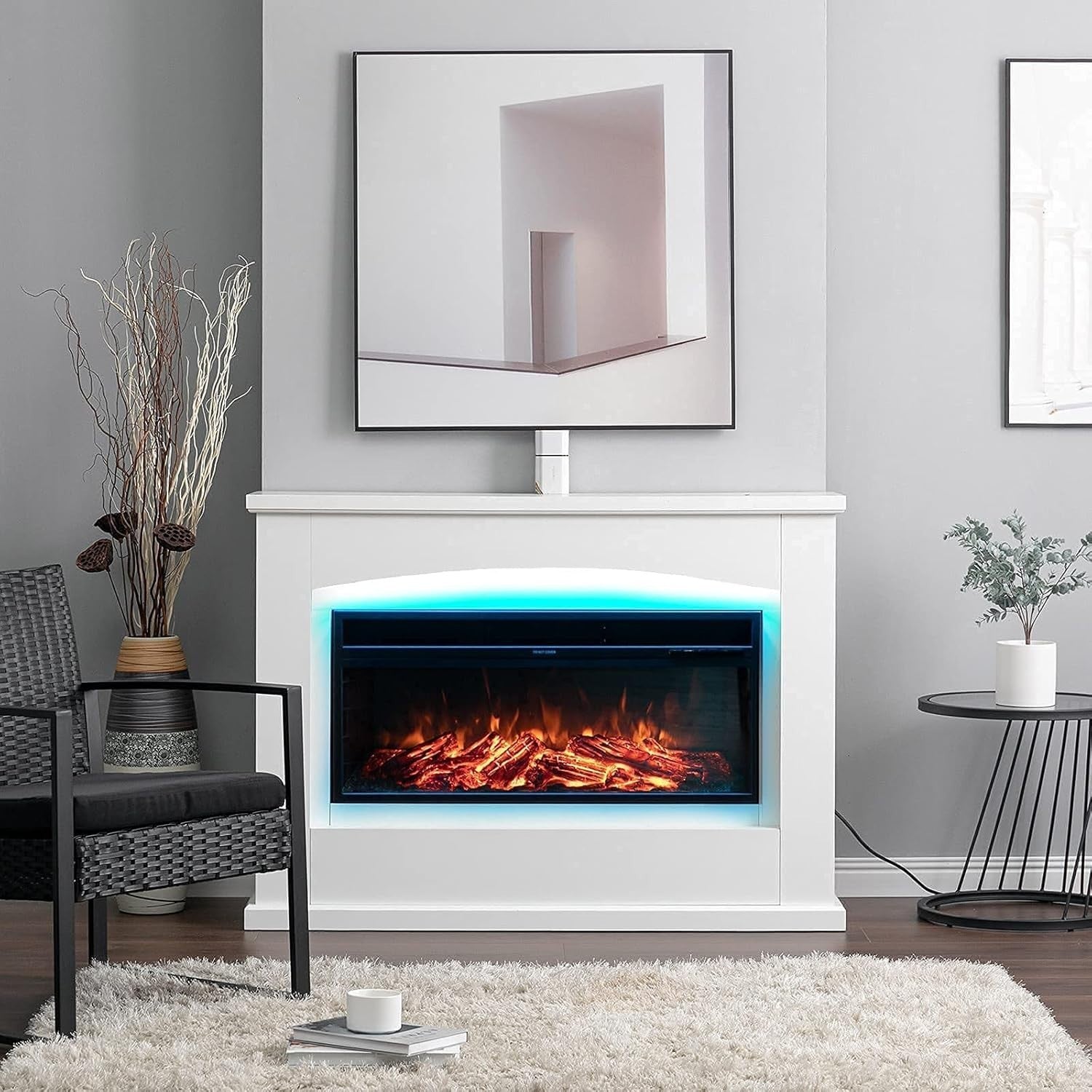 50" Freestanding Electric Fireplace Heater 7-Colour LED Flame Remote Control