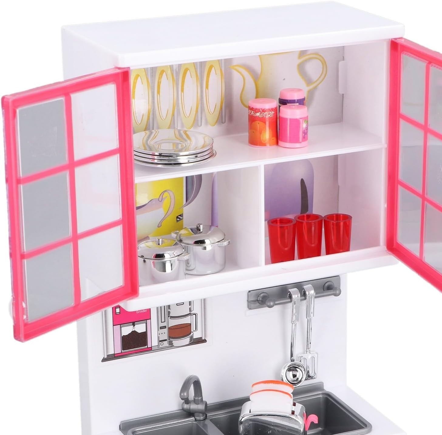 Kids Play Kitchen Pink w/ Stove Oven Microwave Fridge Accessories