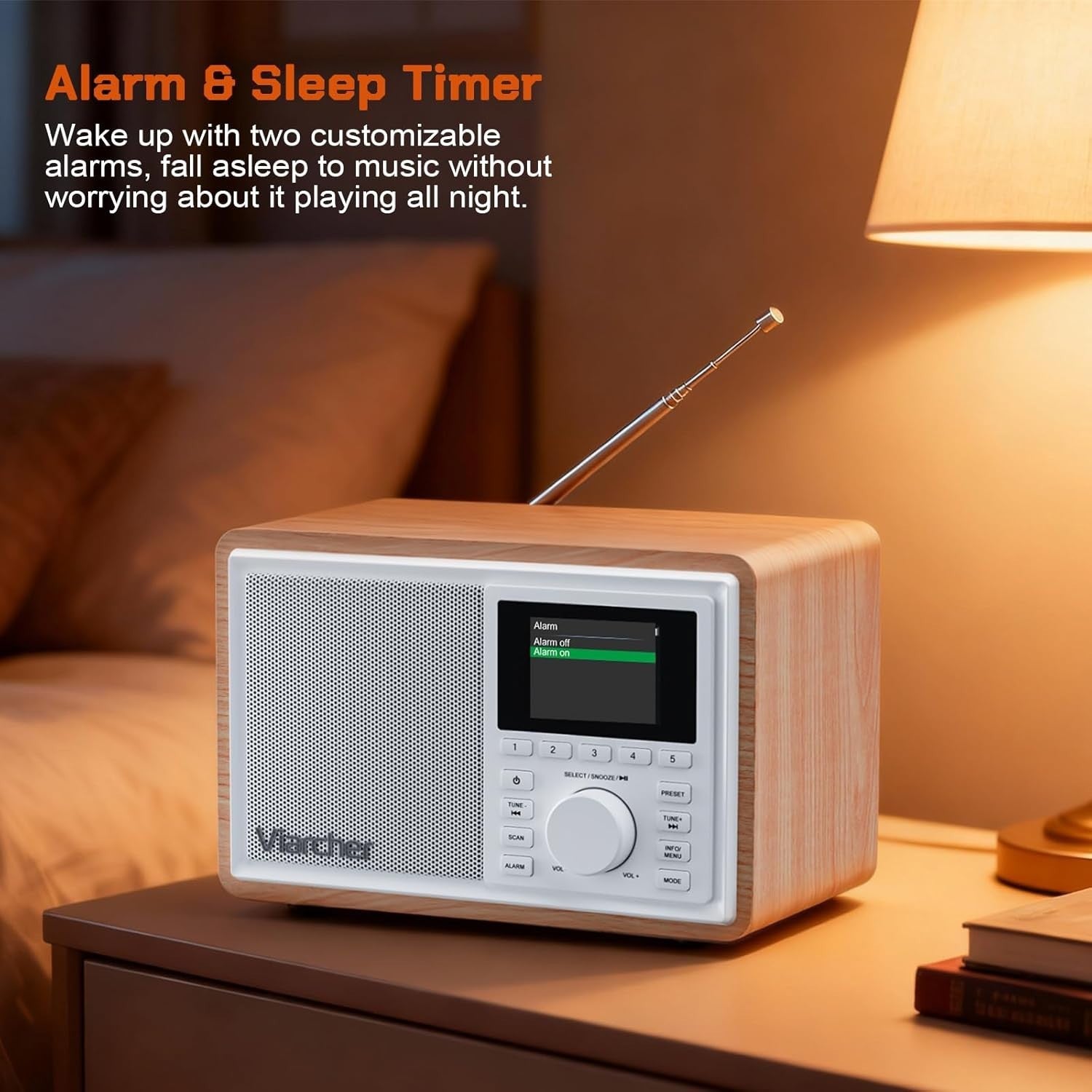 DAB+ FM Digital Kitchen Radio Bluetooth Dual Alarm 60 Presets White/Oak