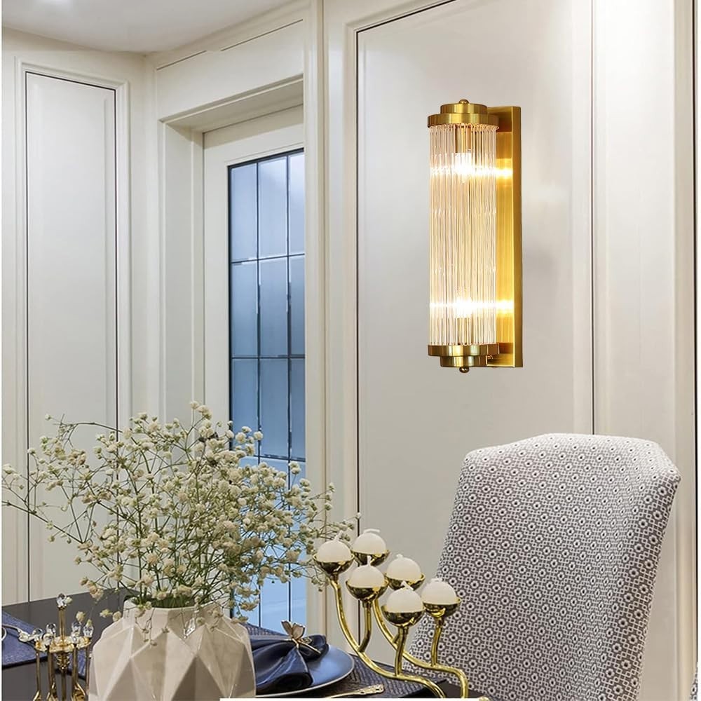 Luxury Brass Gold Crystal Wall Sconce Light 40cm Dimmable Elegant Lamp