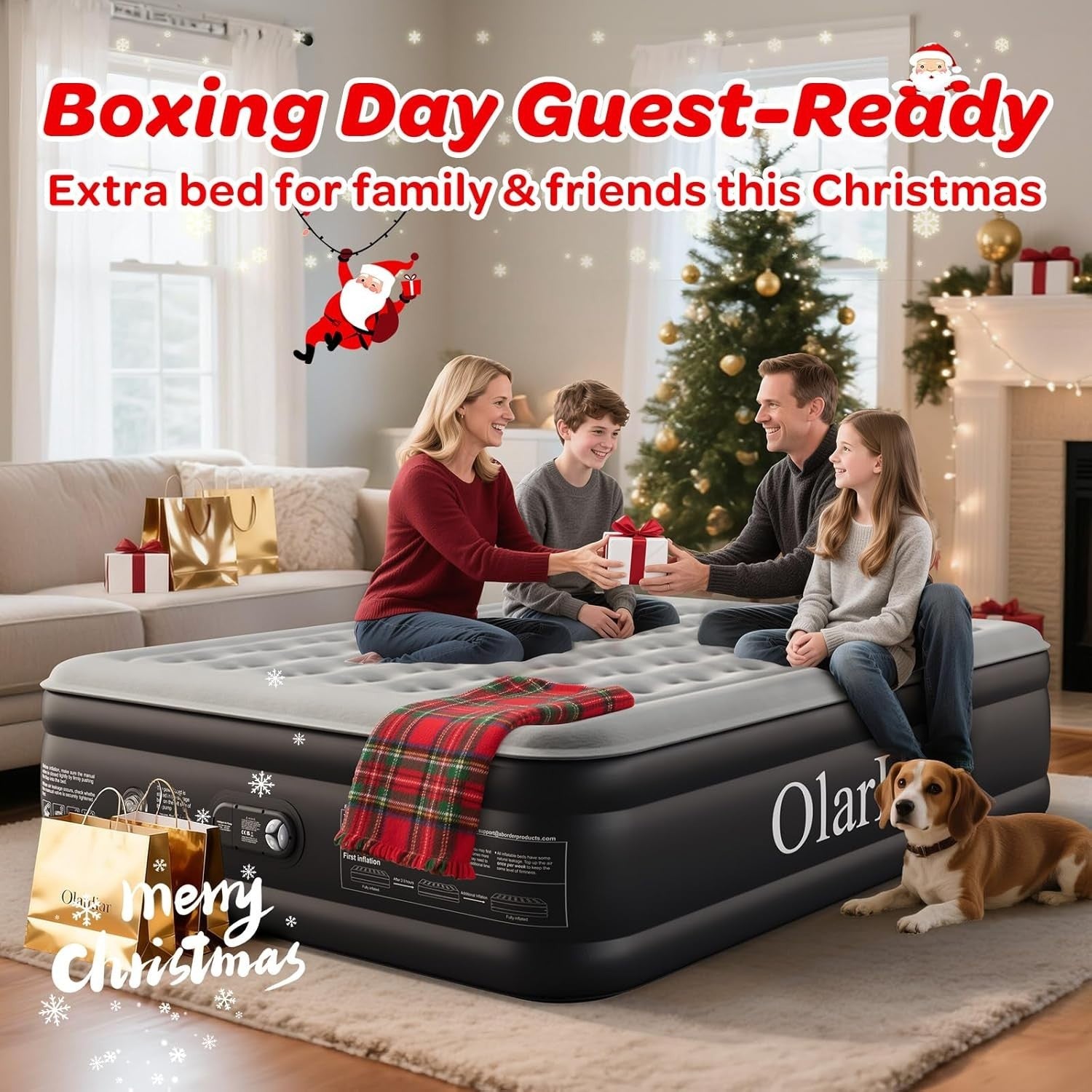 Luxury Super King Inflatable Air Bed Built-In Pump 46cm High Flocked Top