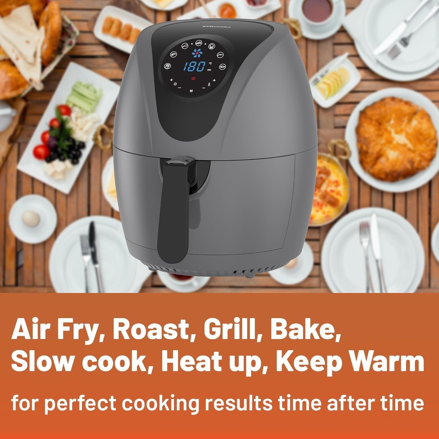 4.5L Digital Air Fryer | 1400W Oil-Free Cooking | 7 Presets |  Grey Finish