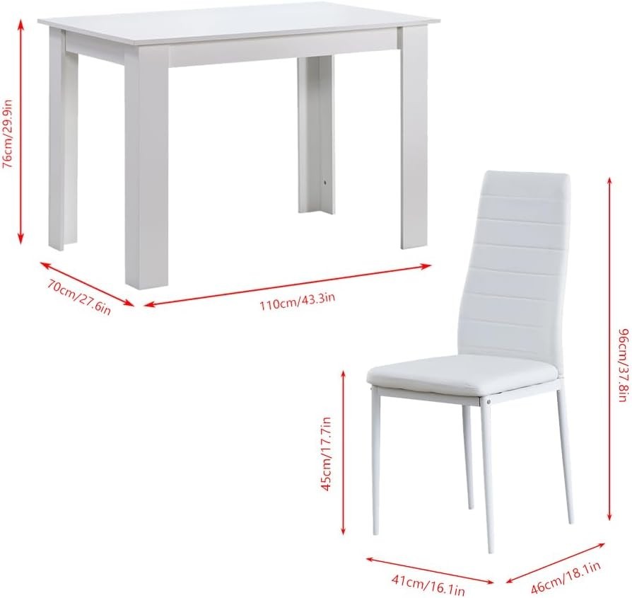 110cm White Dining Table Set + 4 Faux Leather Chairs Modern Kitchen