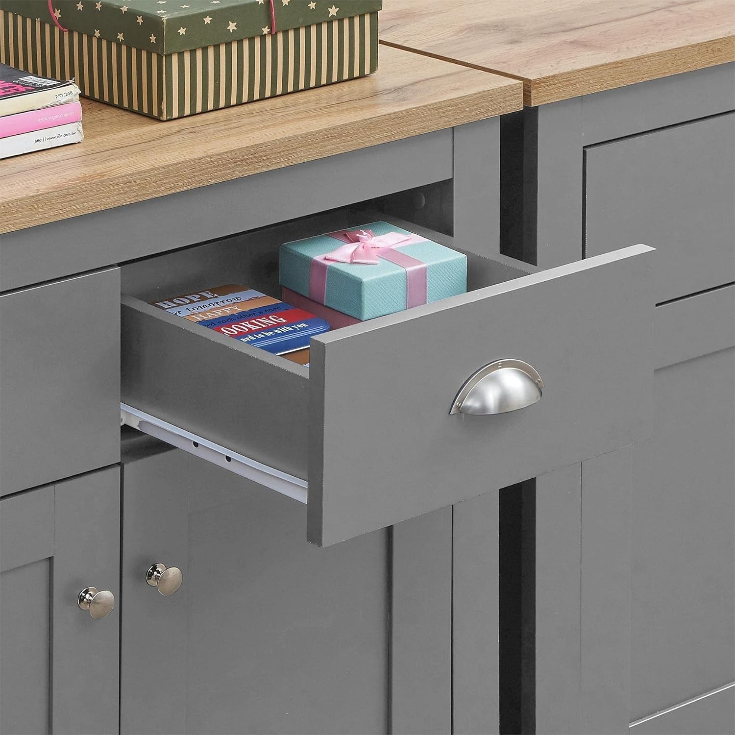 Modern Grey Sideboard Cupboard with Drawers Storage Unit for Hallway