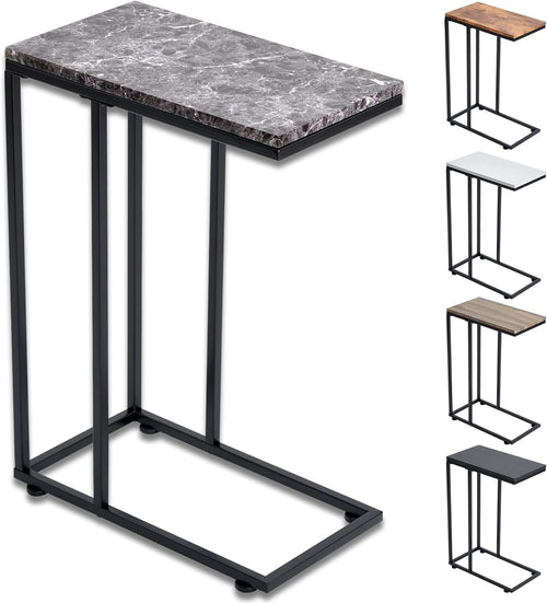 Black Marble C Shaped Sofa Side Table | Slim Coffee Snack Laptop Stand