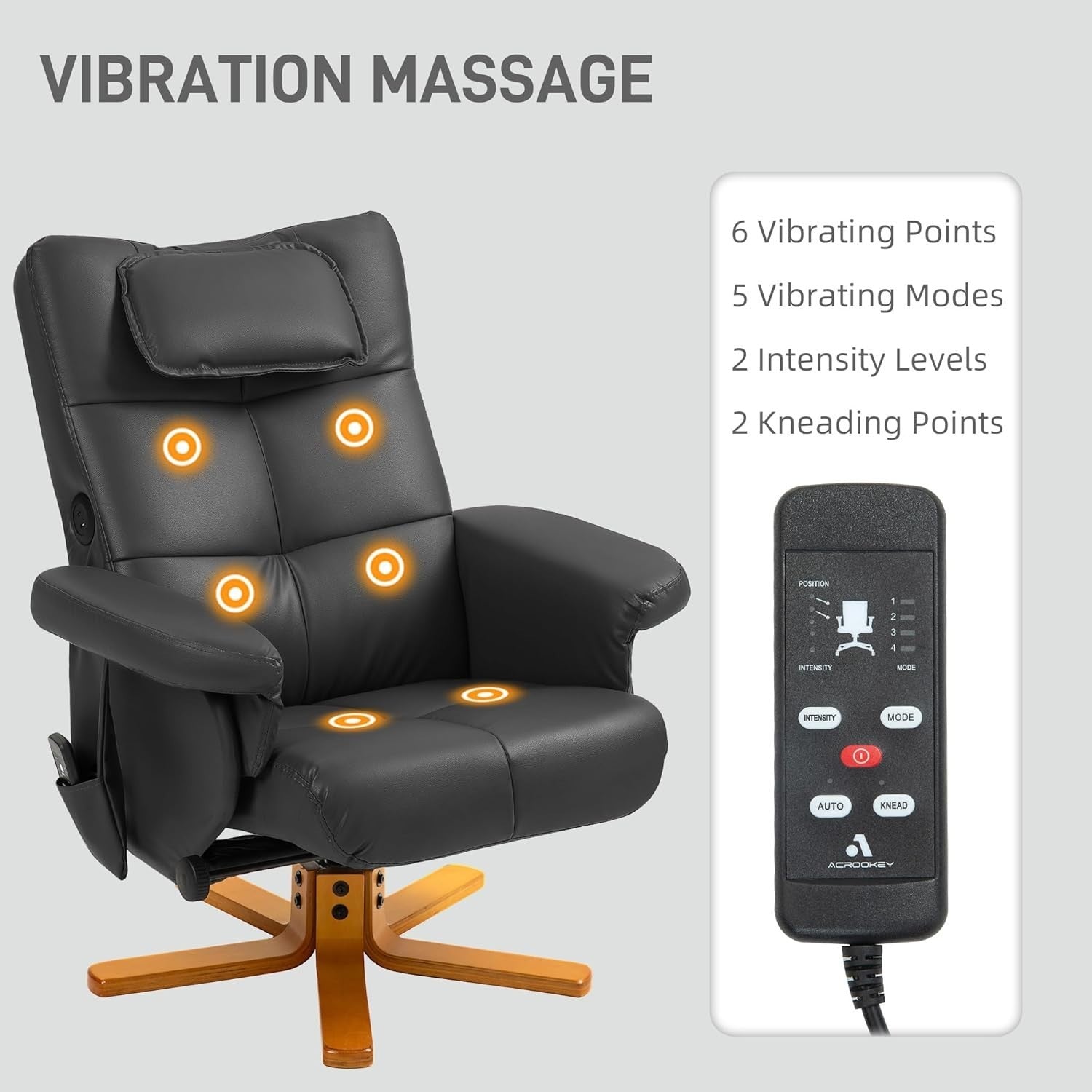 Massage Recliner Chair w/ Footstool USB Storage Faux Leather Armchair Black