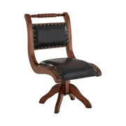 Black Leather Swivel Chair with Teak Frame | Mid-Century Accent Armchair