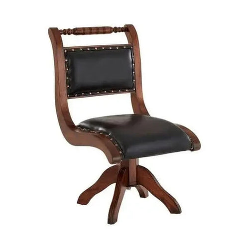 Black Leather Swivel Chair with Teak Frame | Mid-Century Accent Armchair