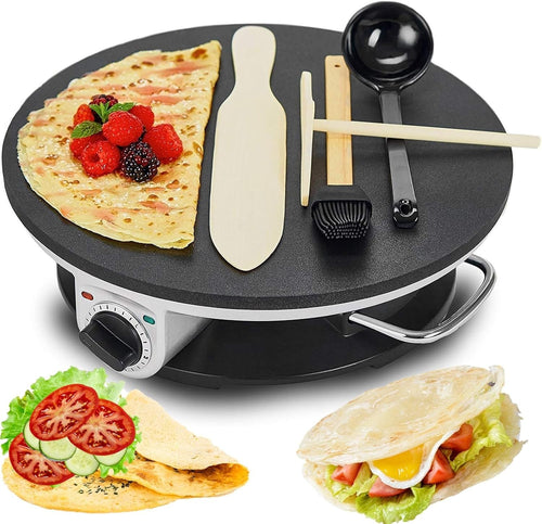 12" Electric Crepe & Pancake Maker 1200W | Non-Stick Adjustable Temp