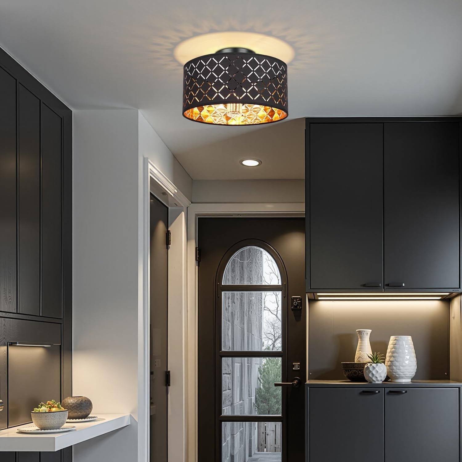 Black Gold Cutout Lampshade Modern Ceiling Pendant Decorative Light