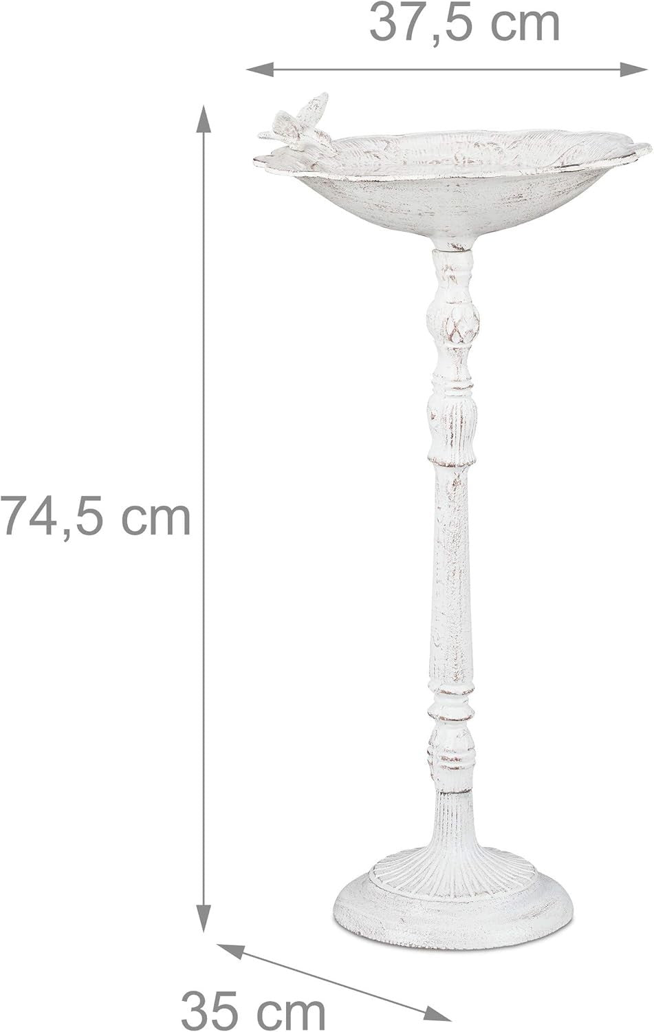 White Cast Iron Bird Bath | 74cm Antique Standing Garden Water Bowl