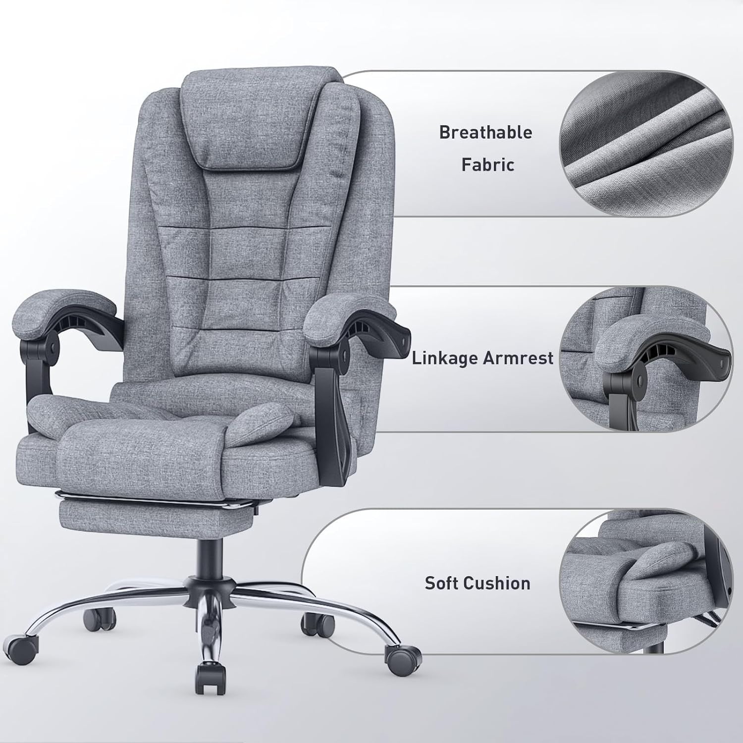 Title Ergonomic High Back Office Chair Fabric Reclining Desk Swivel Seat Grey