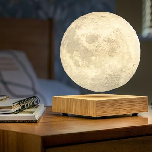 Lacquered White Ash Wood Magnetic Levitating Moon Lamp LED Light