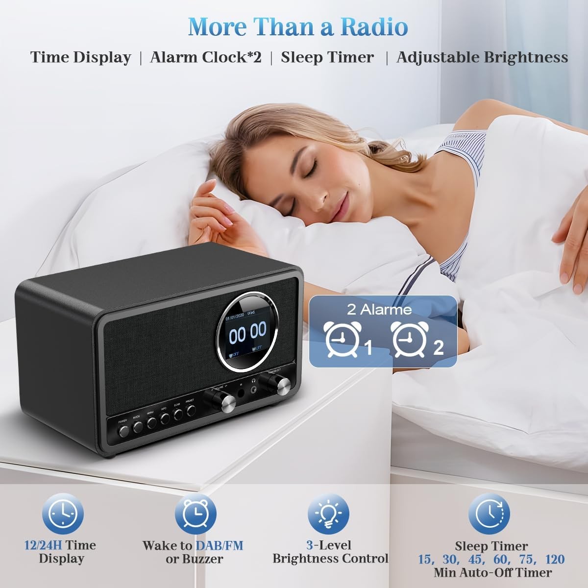 DAB DAB+ FM Digital Radio Bluetooth Alarm Clock Retro Speaker Remote