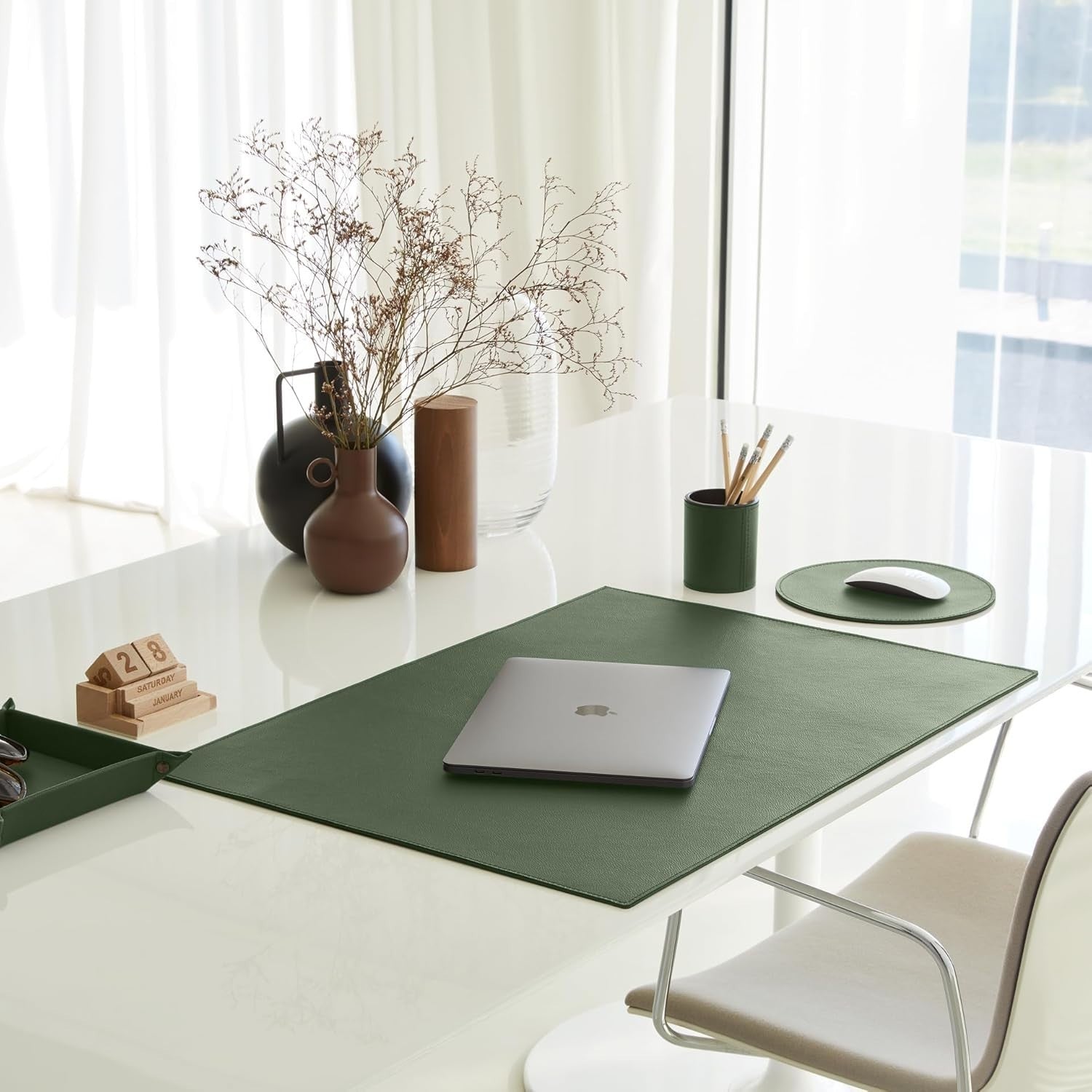 Leather Valet Tray Green – Desk Organiser for Keys, Coins & Jewellery