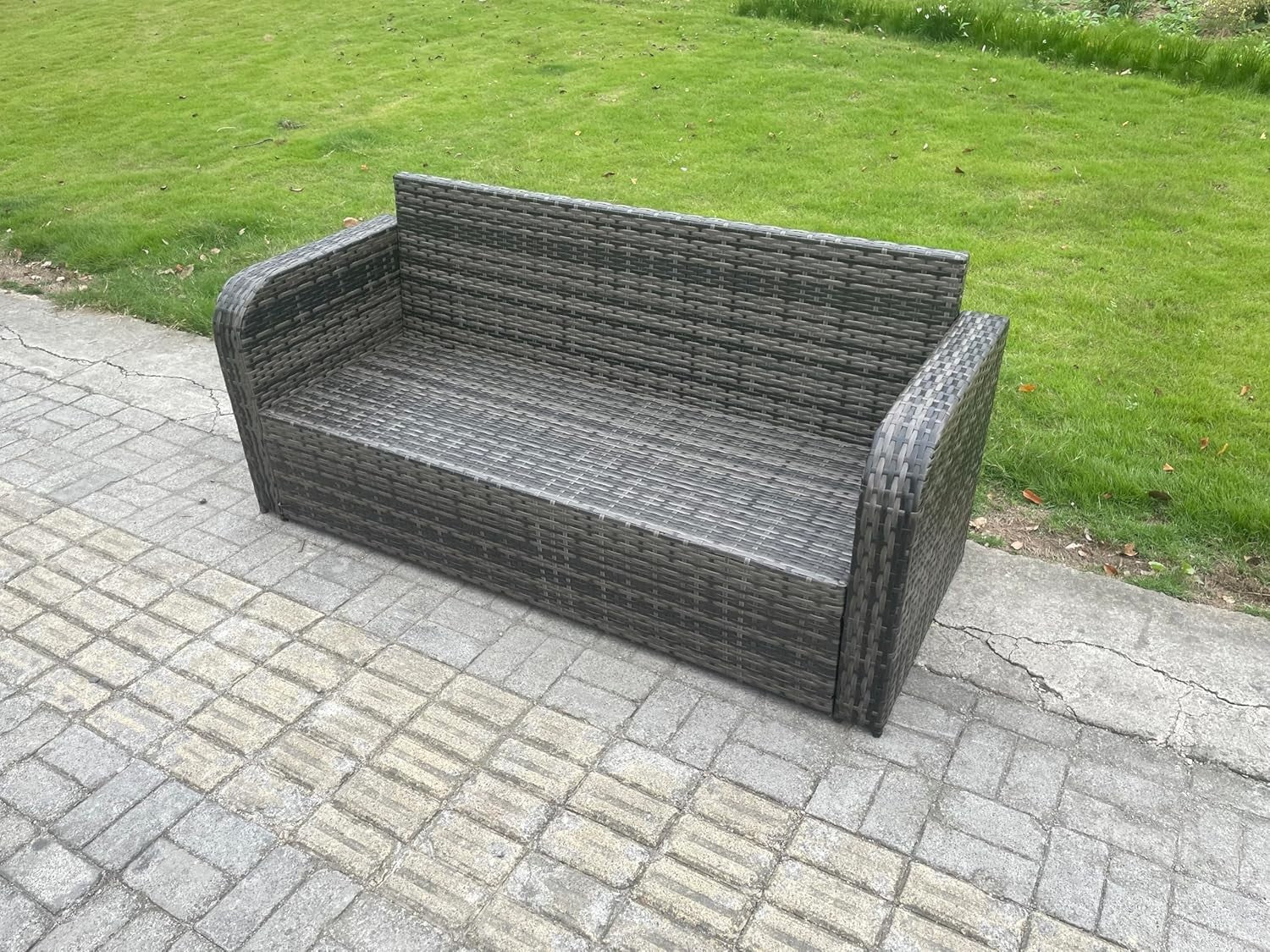 3 Seater Rattan Garden Sofa with Thick Cushions Outdoor Patio Seating