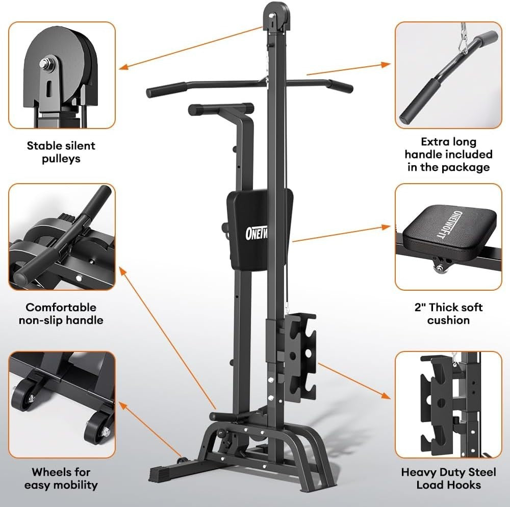 2-in-1 Foldable Rowing Machine LAT Pull Down Combo Home Gym Bench 300LB
