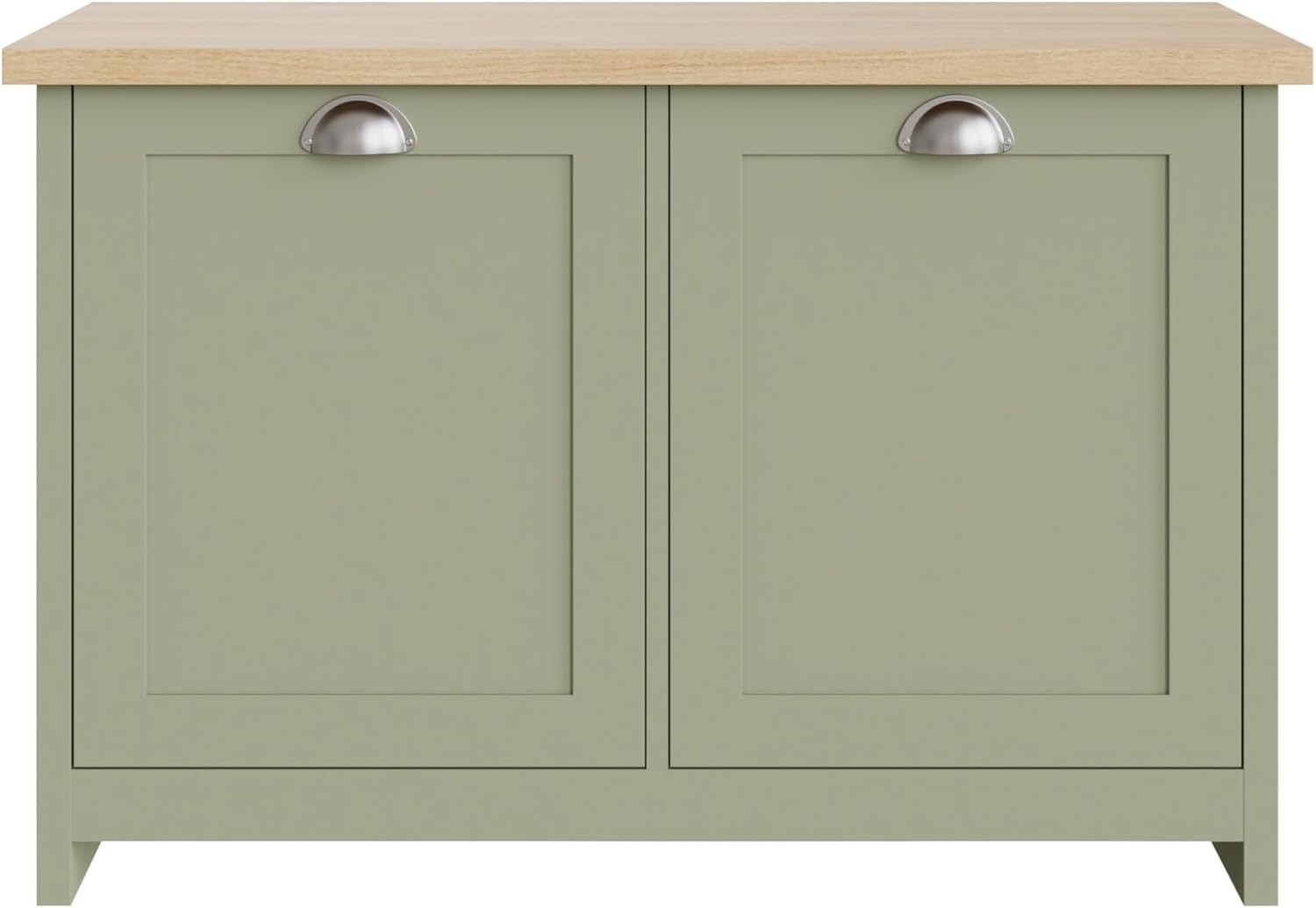 Sage Green Oak Shoe Storage Cabinet 89x35x60cm Country Cottage Style