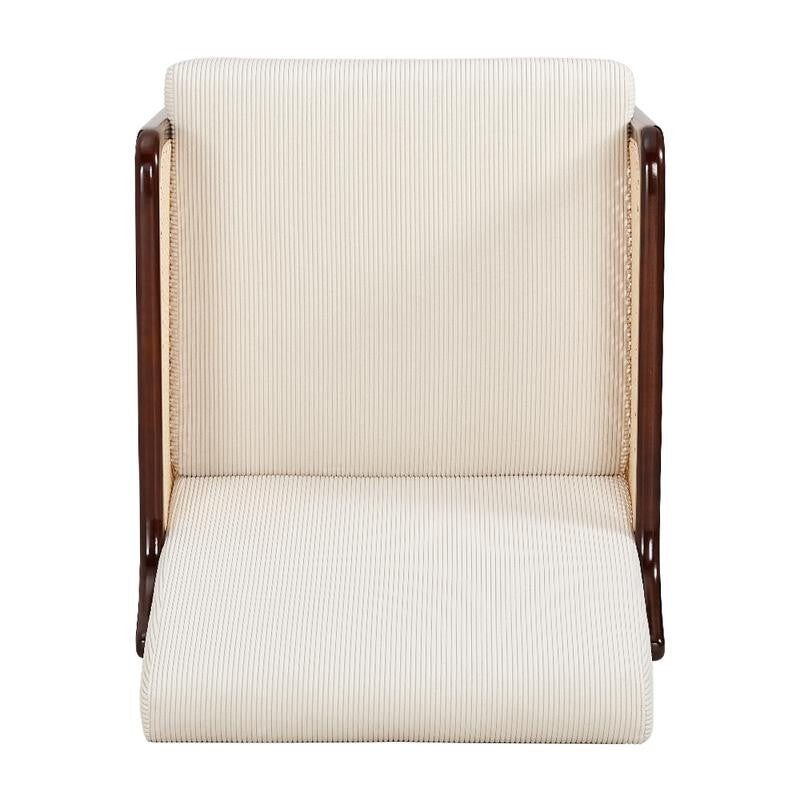 Beige Corduroy Accent Armchair Rattan Wood Lounge Chair Mid Century