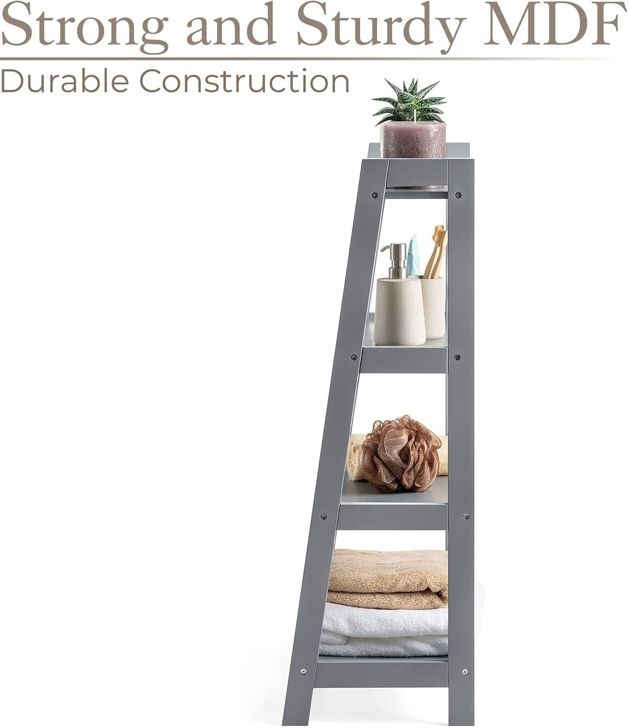 4 Tier Ladder Shelf Bathroom Storage Unit Wooden Display Stand Grey