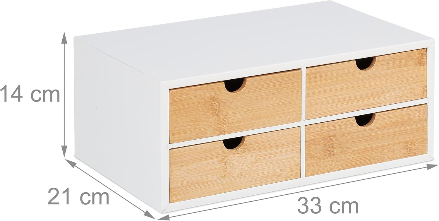 Bamboo Desk Organiser with 4 Drawers – Office Supplies Storage