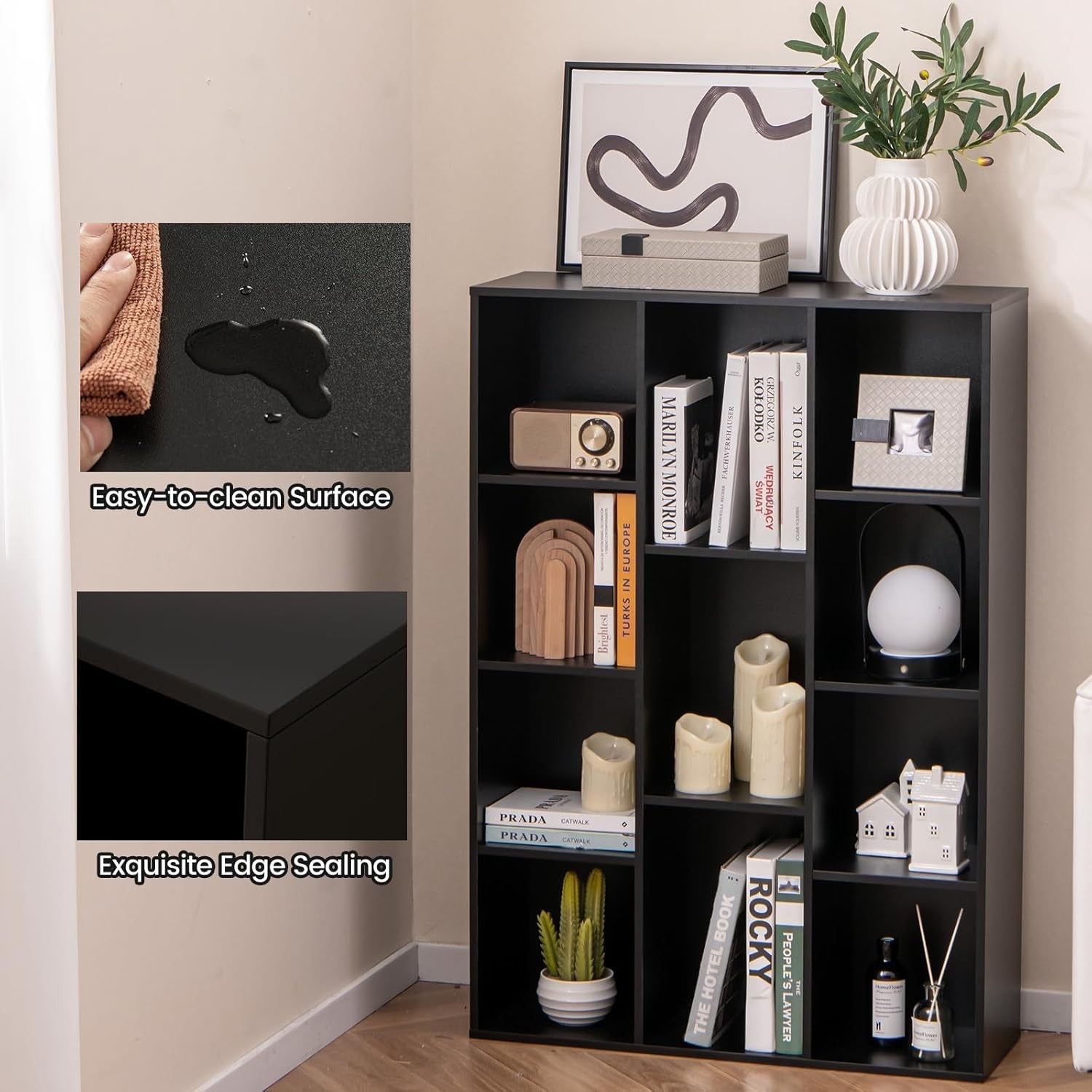 Modern 11-Cube Bookcase Storage Unit with Anti-Tip Design for Home Office