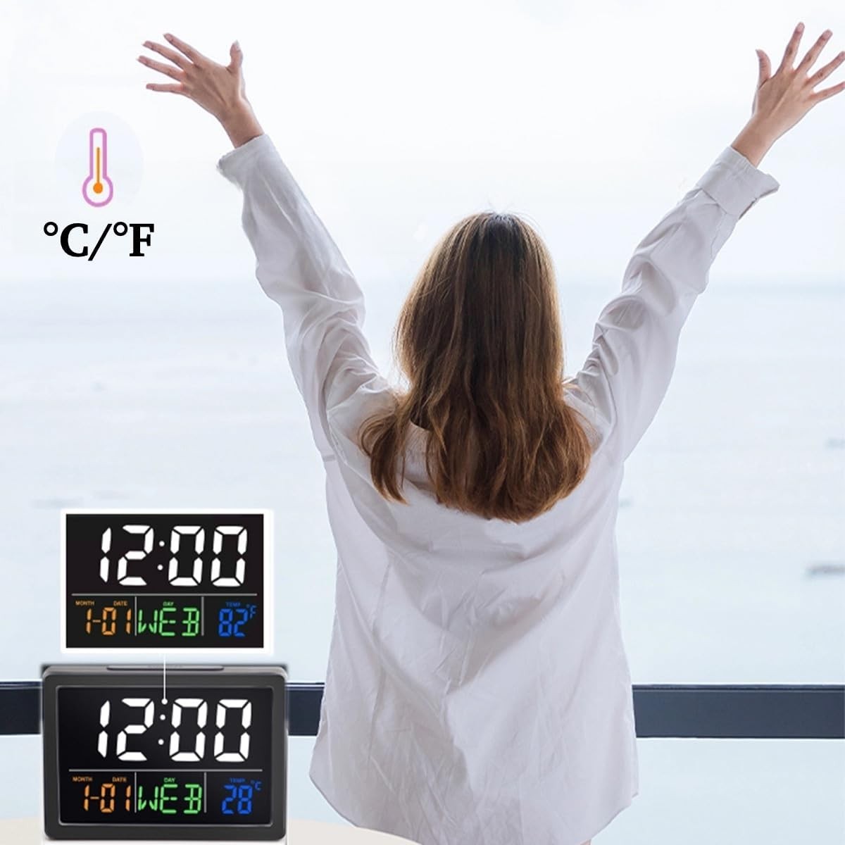 Large LED Digital Alarm Clock 5.5" Display Temperature Calendar Snooze