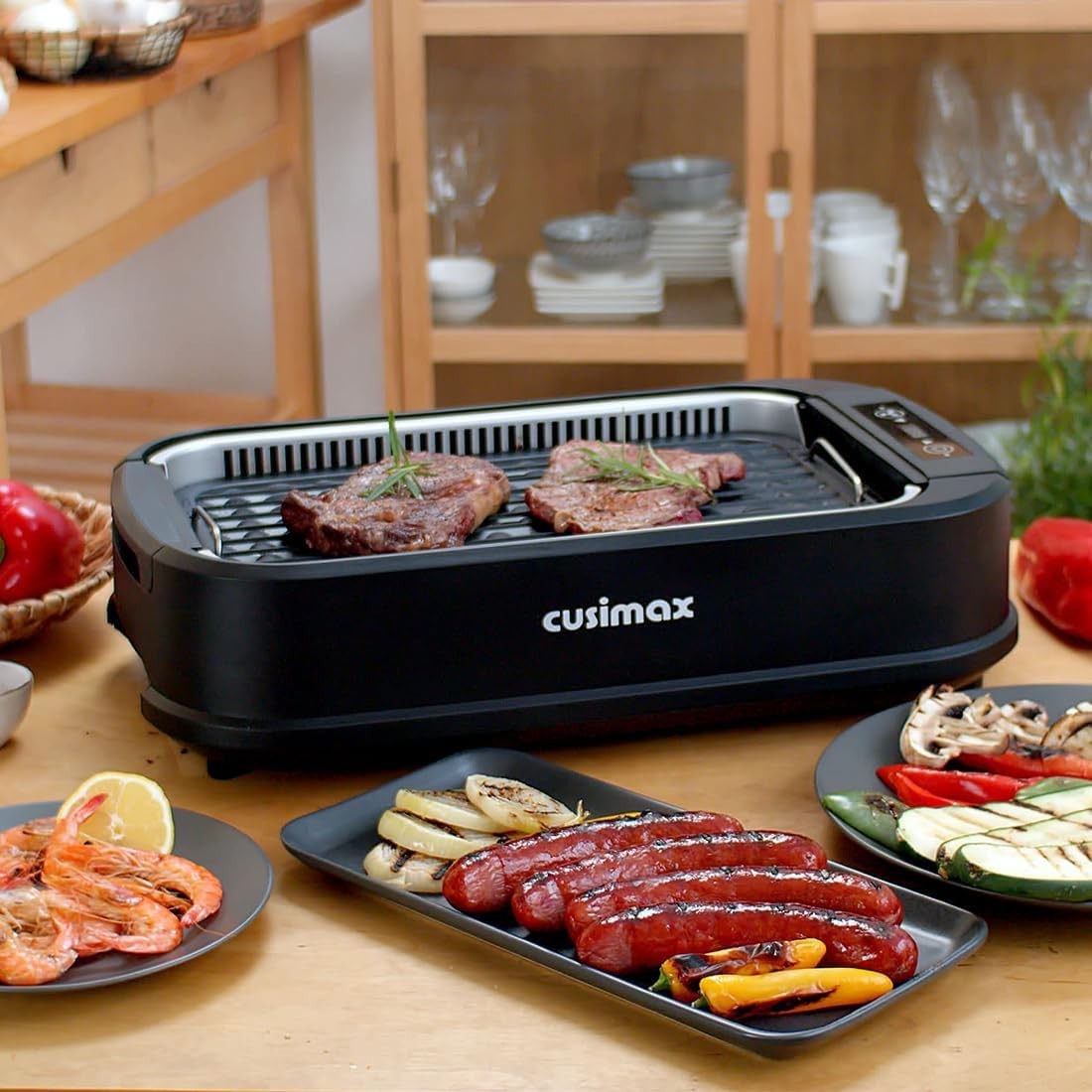 Electric Smokeless Indoor Grill Non-Stick Removable Plate with Glass Lid 1500W