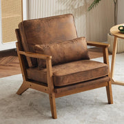 Brown Fabric Accent Armchair Solid Wood Lounge Chair Wide Arm