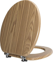 Striped Oak Wooden Toilet Seat | MDF Oval Design Adjustable Hinges 107–203mm