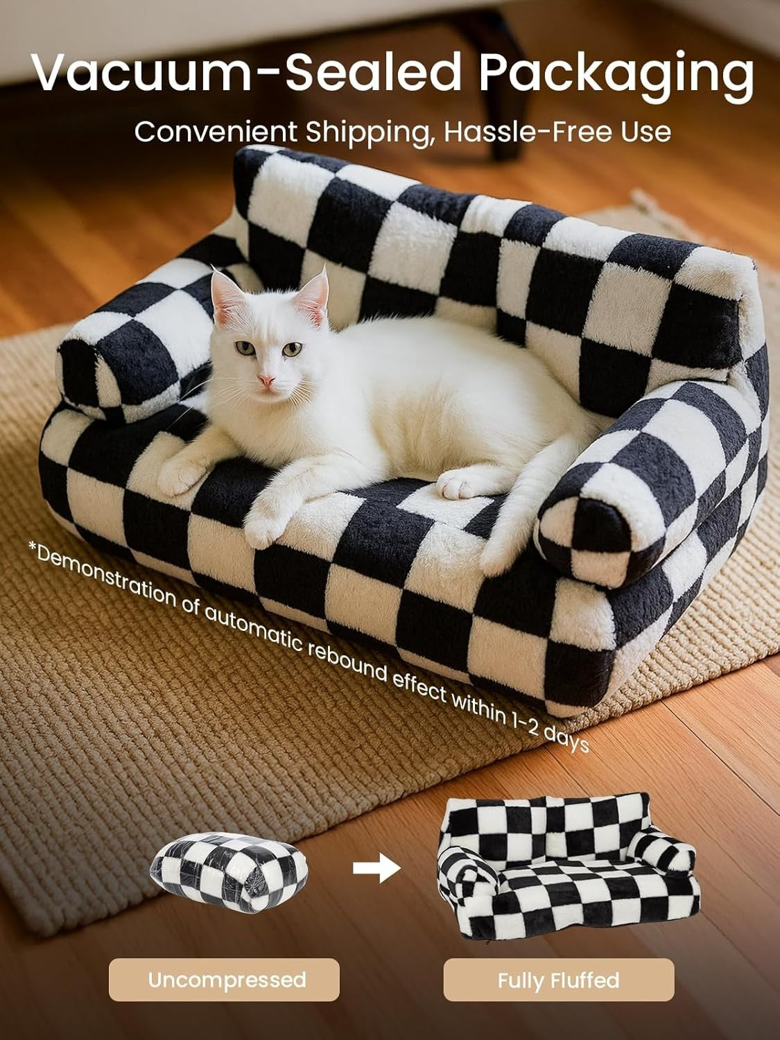 Fluffy Cat Sofa Bed Plush Pet Couch Removable Washable Cover Black