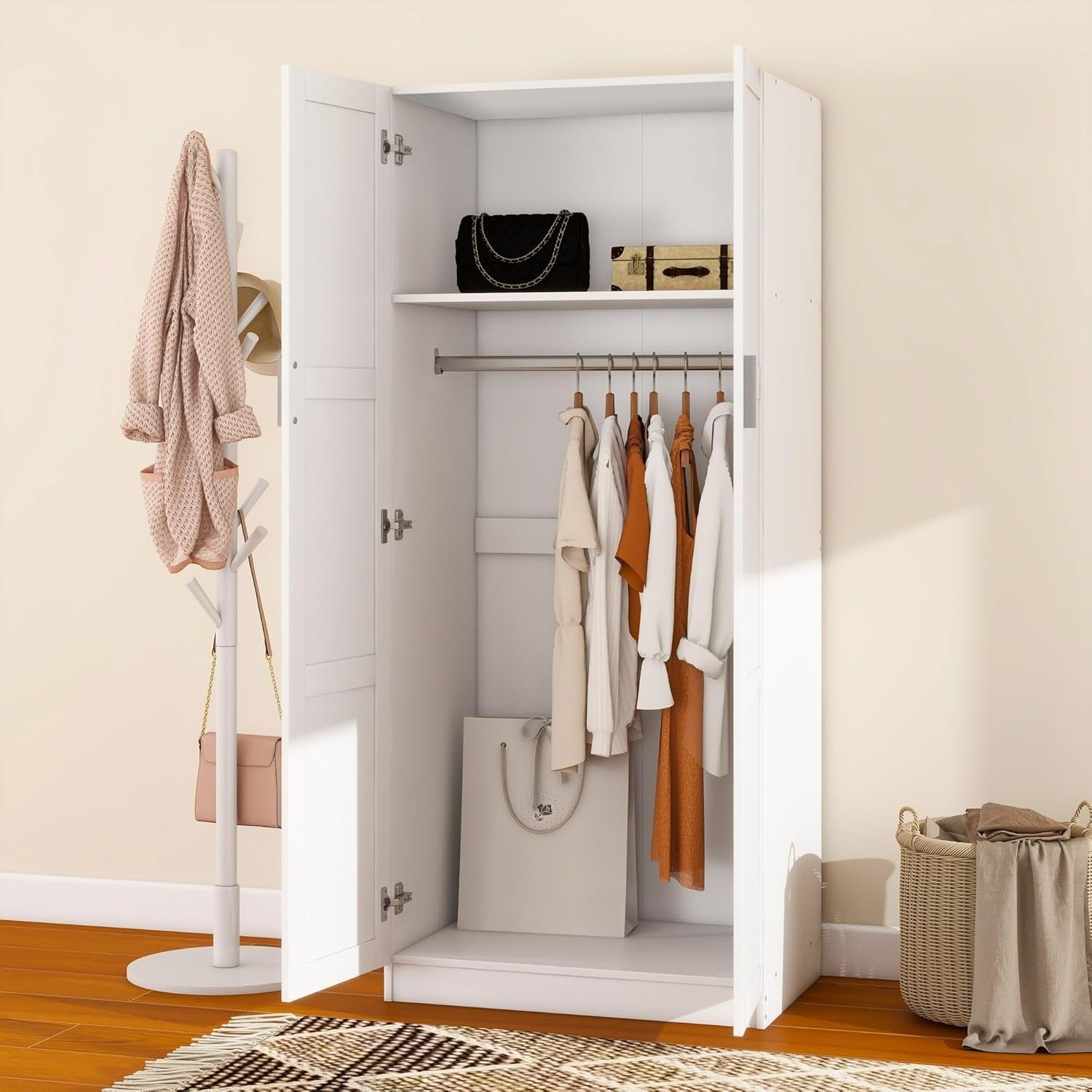 2 Door Wardrobe with Storage Shelf & Hanging Rail - Durable Engineered Wood
