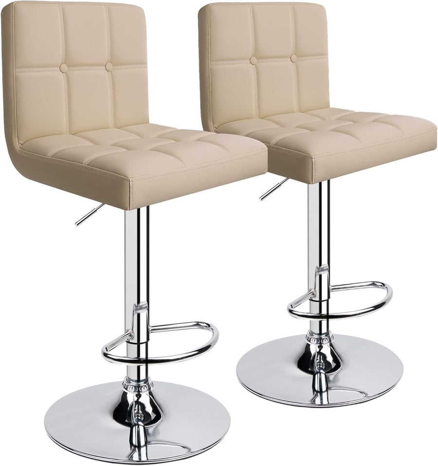Adjustable Beige PU Leather Bar Stools Set of 2 | Swivel Counter Chairs