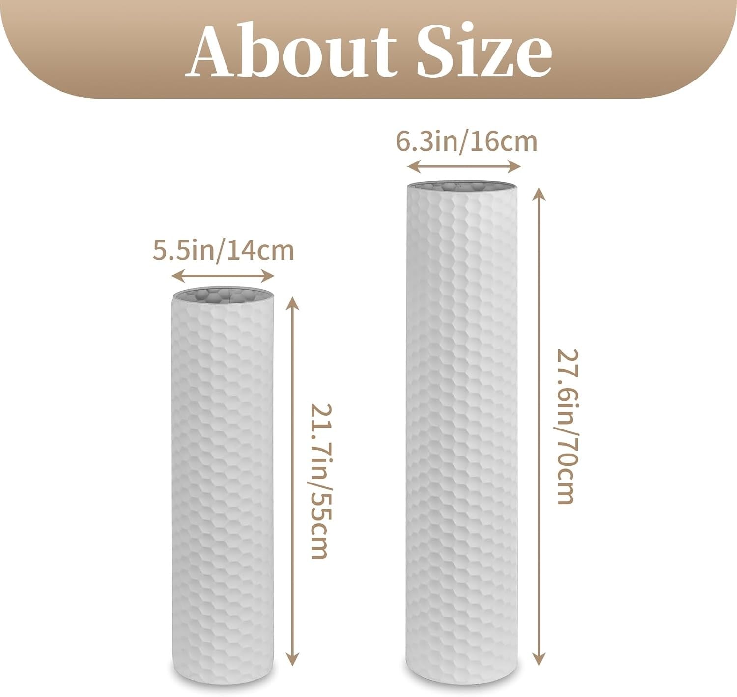 White Tall Floor Vase Set of 2 Metal Standing Vases Modern Home Decor