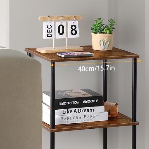 Tall Side Table 3 Tier Narrow Storage Shelf Rustic Small Space End Unit
