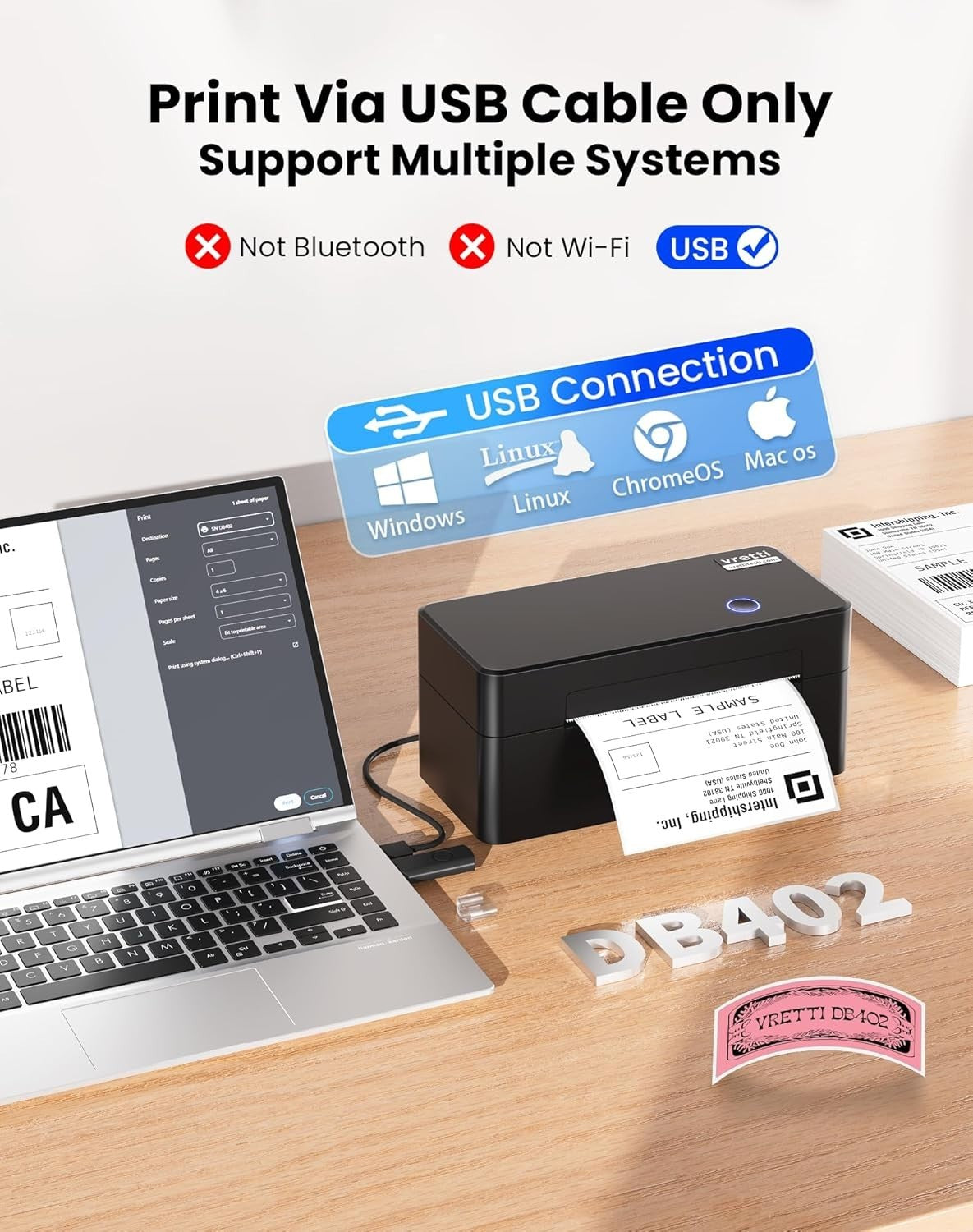 4x6 Thermal Label Printer | USB Shipping Labels | Windows Mac Linux