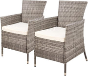 Stackable Rattan Garden Chairs Set of 2 Cushioned High Back Patio Armchairs
