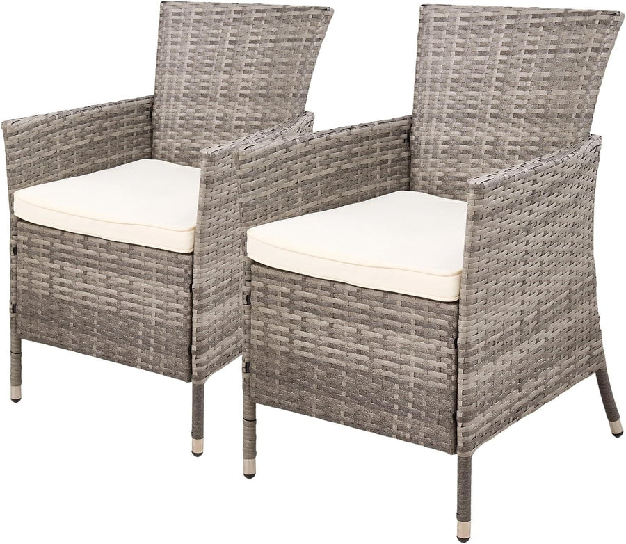Stackable Rattan Garden Chairs Set of 2 Cushioned High Back Patio Armchairs