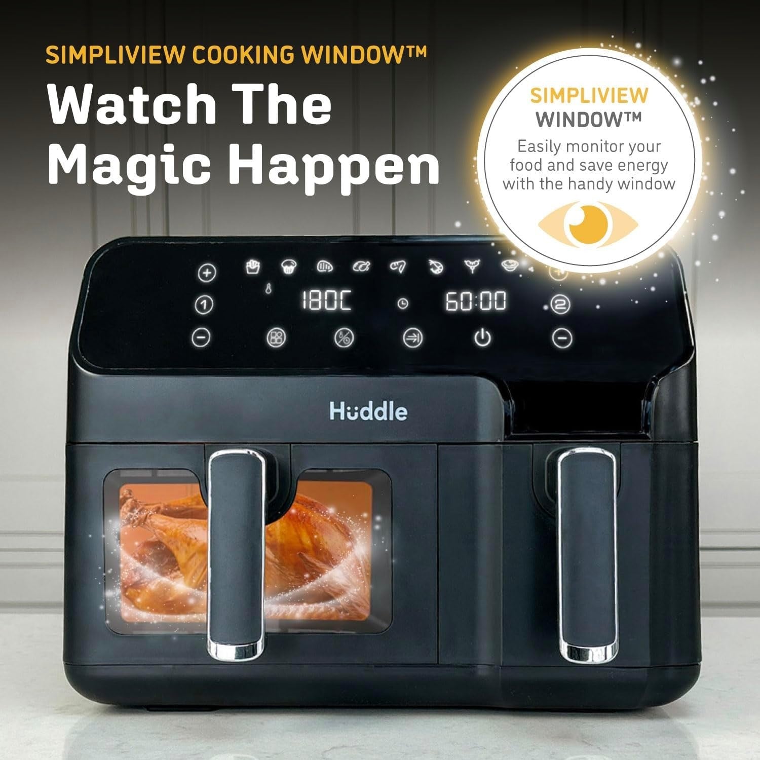 8.5L Dual Basket Air Fryer, 75% Less Fat, Fast Oil-Free Cooking, 8 Presets