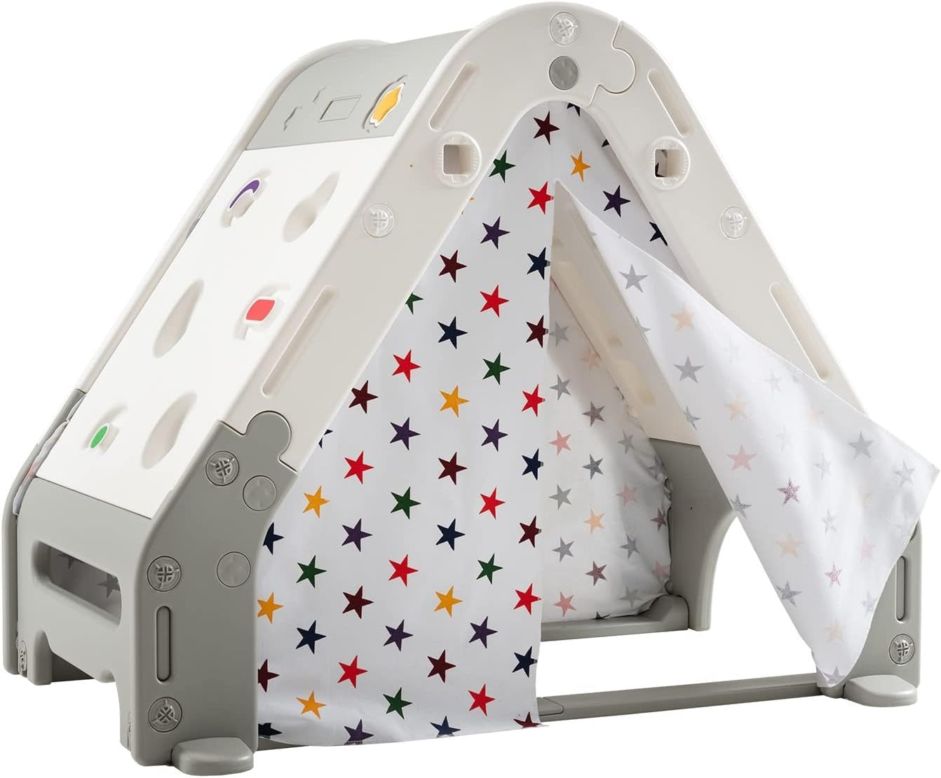 6 in 1 Kids Playhouse Activity Tent w Climbing Wall Hoop Board