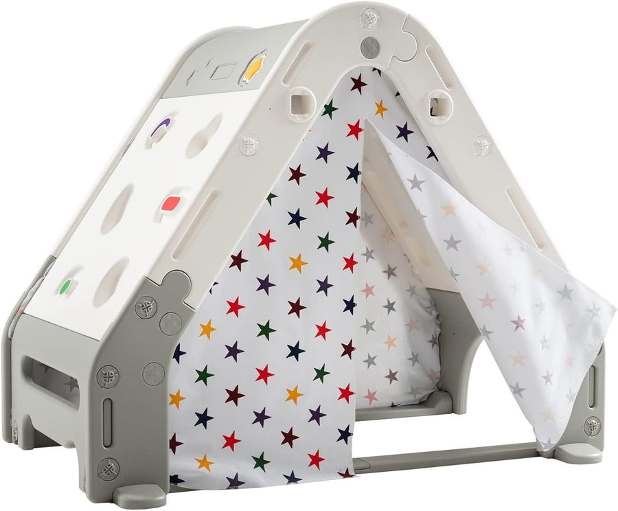 6 in 1 Kids Playhouse Activity Tent w Climbing Wall Hoop Board